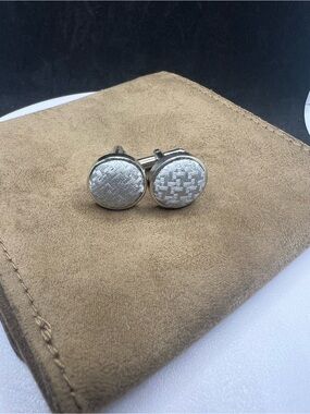 Silver Textured Round Cufflinks - Men's Accessories